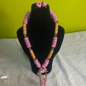 Pink and Gold Beaded Necklace